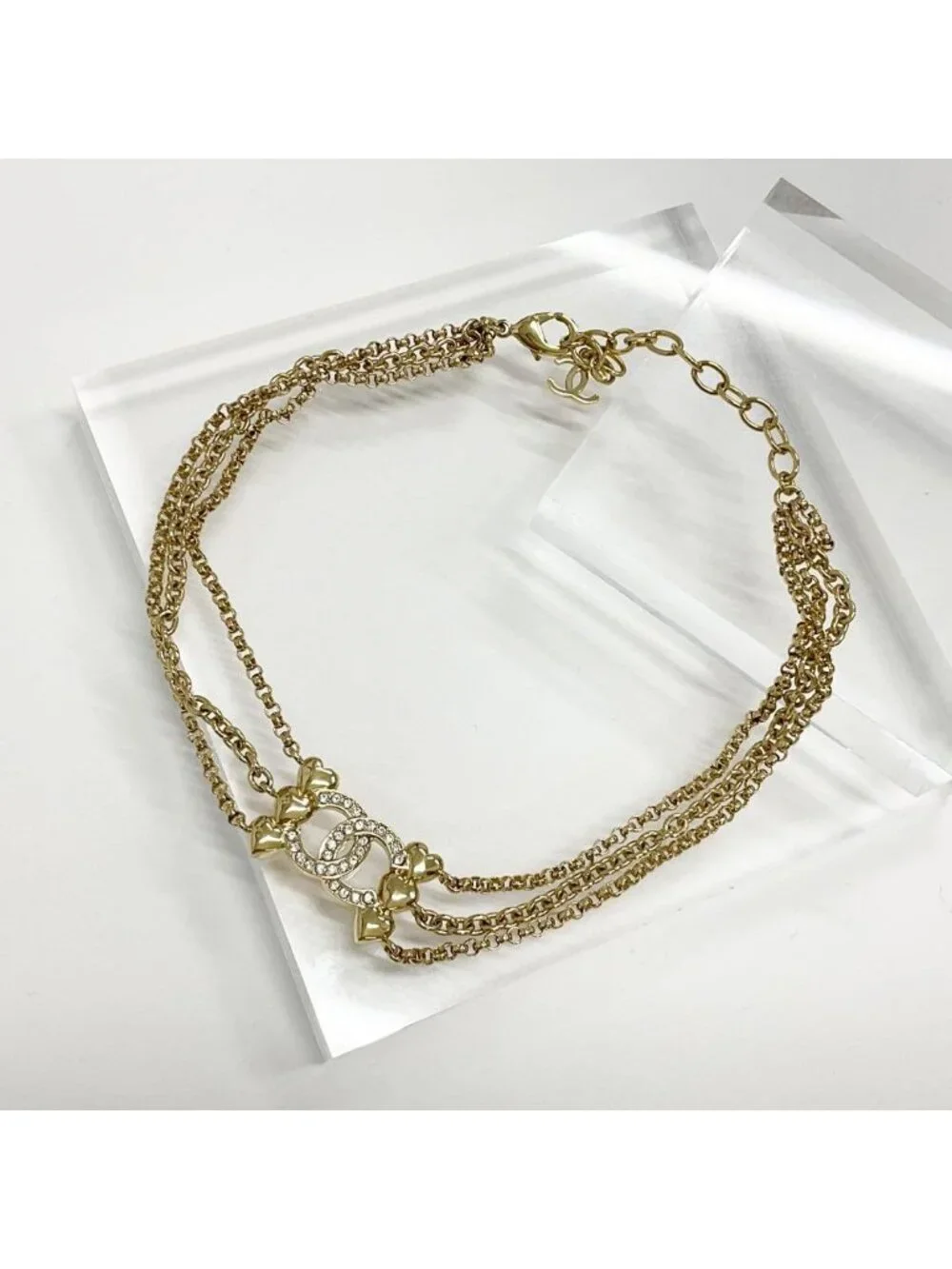 Chanel Necklace Choker Coco Mark Rhinestone Heart
